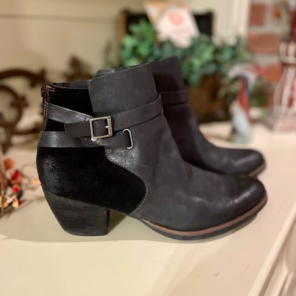 Korks Ankle Boot Contrast Suede Leather Heels Black Size 11 M Moto Grunge Goth - Picture 4 of 10